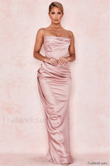 Satin Strapless Stylish Corset Maxi Dress