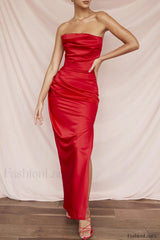 Satin Strapless Stylish Corset Maxi Dress