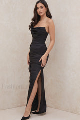 Satin Strapless Stylish Corset Maxi Dress