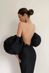 Satin Strapless Stylish Midi Dress