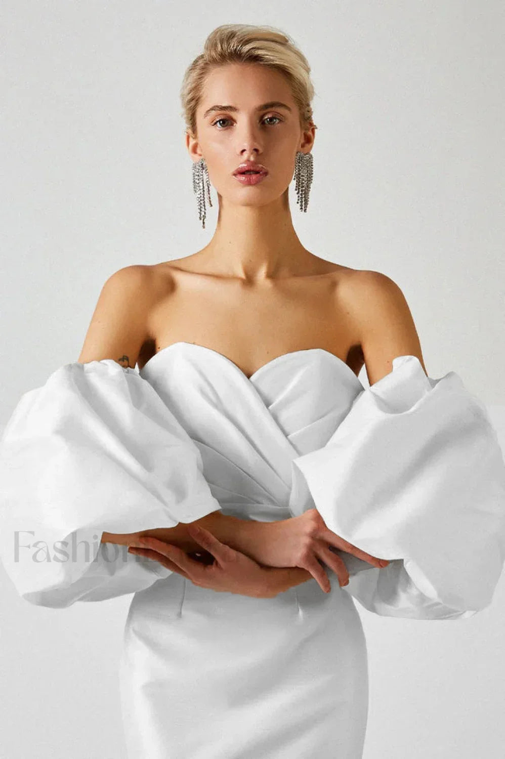 Satin Strapless Stylish Midi Dress