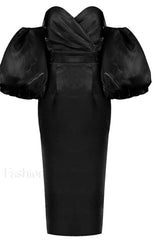 Satin Strapless Stylish Midi Dress S / Black
