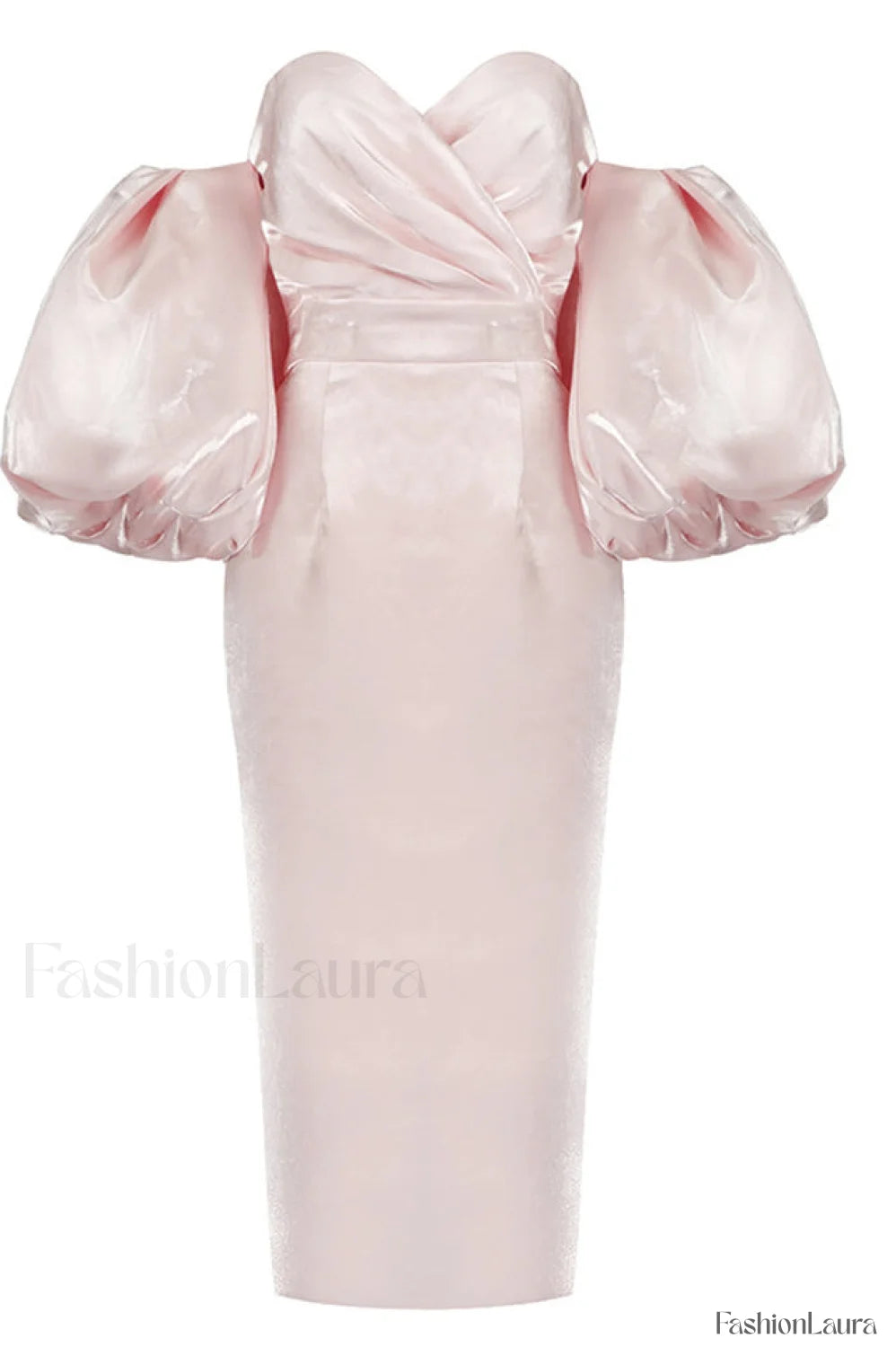 Satin Strapless Stylish Midi Dress S / Blush