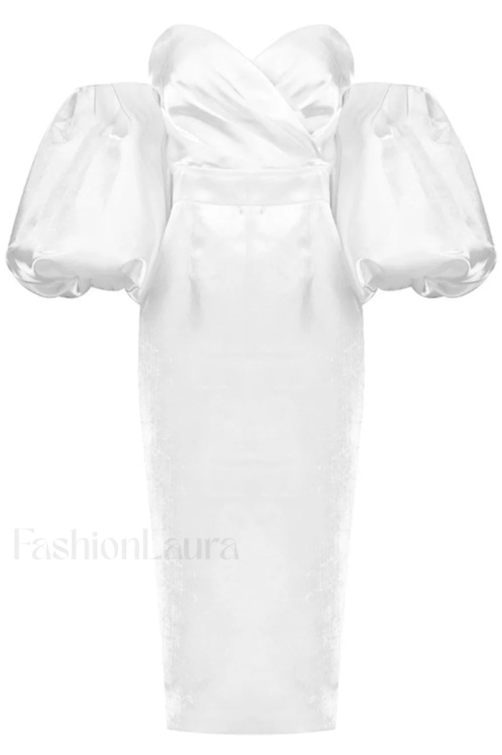 Satin Strapless Stylish Midi Dress S / White