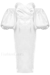 Satin Strapless Stylish Midi Dress S / White