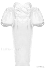 Satin Strapless Stylish Midi Dress S / White