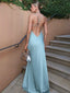 Satin Swing Collar Halter Maxi Dress Blue / S