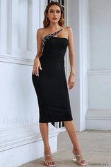Savina One Shoulder Charming Midi Bandage Dress