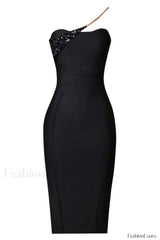 Savina One Shoulder Charming Midi Bandage Dress