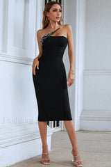 Savina One Shoulder Charming Midi Bandage Dress