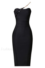 Savina One Shoulder Charming Midi Bandage Dress