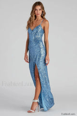 Scaly Sequin Strap Charming Low Back Dress S / Blue