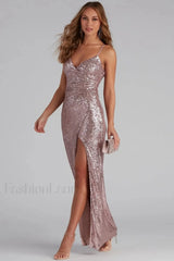 Scaly Sequin Strap Charming Low Back Dress S / Khaki