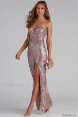 Scaly Sequin Strap Charming Low Back Dress S / Khaki