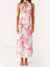 Scarf Halter Floral Maxi Dress pink / S