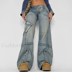 Seamed Pocket Straight Trendy Leg Cargo Jeans women clothing