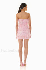 Senara Strapless Sequin Charming Feather Mini Dress