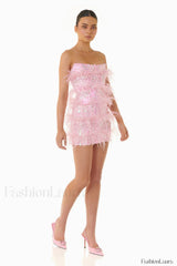 Senara Strapless Sequin Charming Feather Mini Dress
