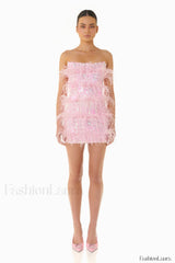 Senara Strapless Sequin Charming Feather Mini Dress