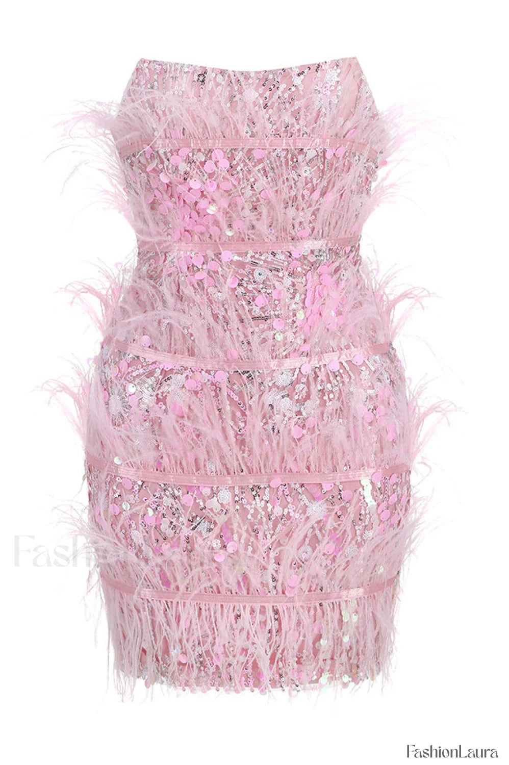Senara Strapless Sequin Charming Feather Mini Dress