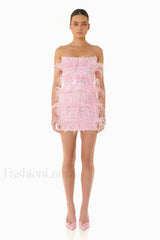 Senara Strapless Sequin Charming Feather Mini Dress