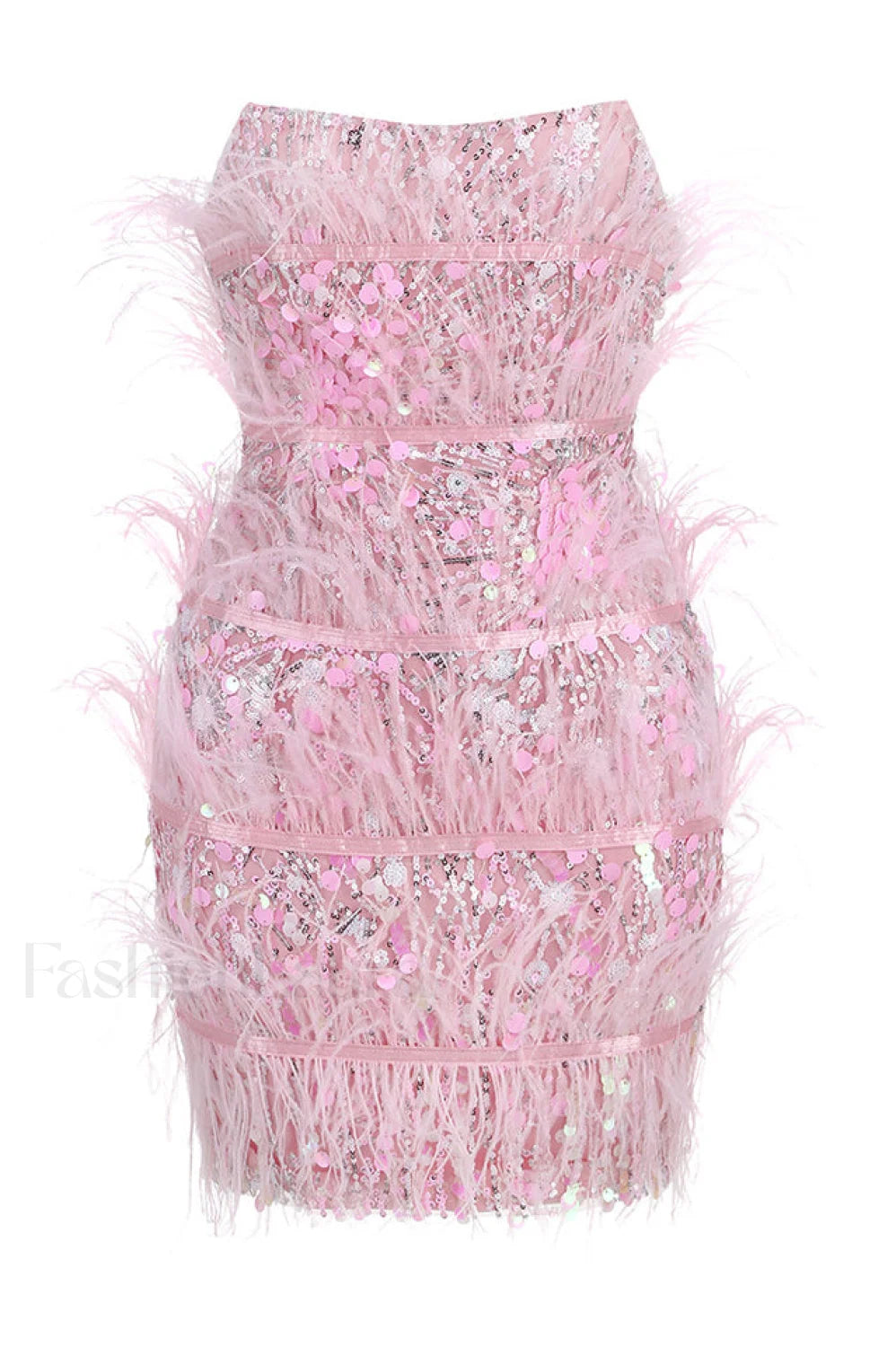 Senara Strapless Sequin Charming Feather Mini Dress