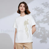 Sequin Cotton Lyocell Slim T Shirt White / S