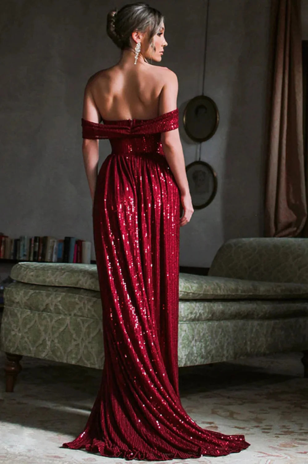 Sequin Dress With Charming Corset & Arm Drapes