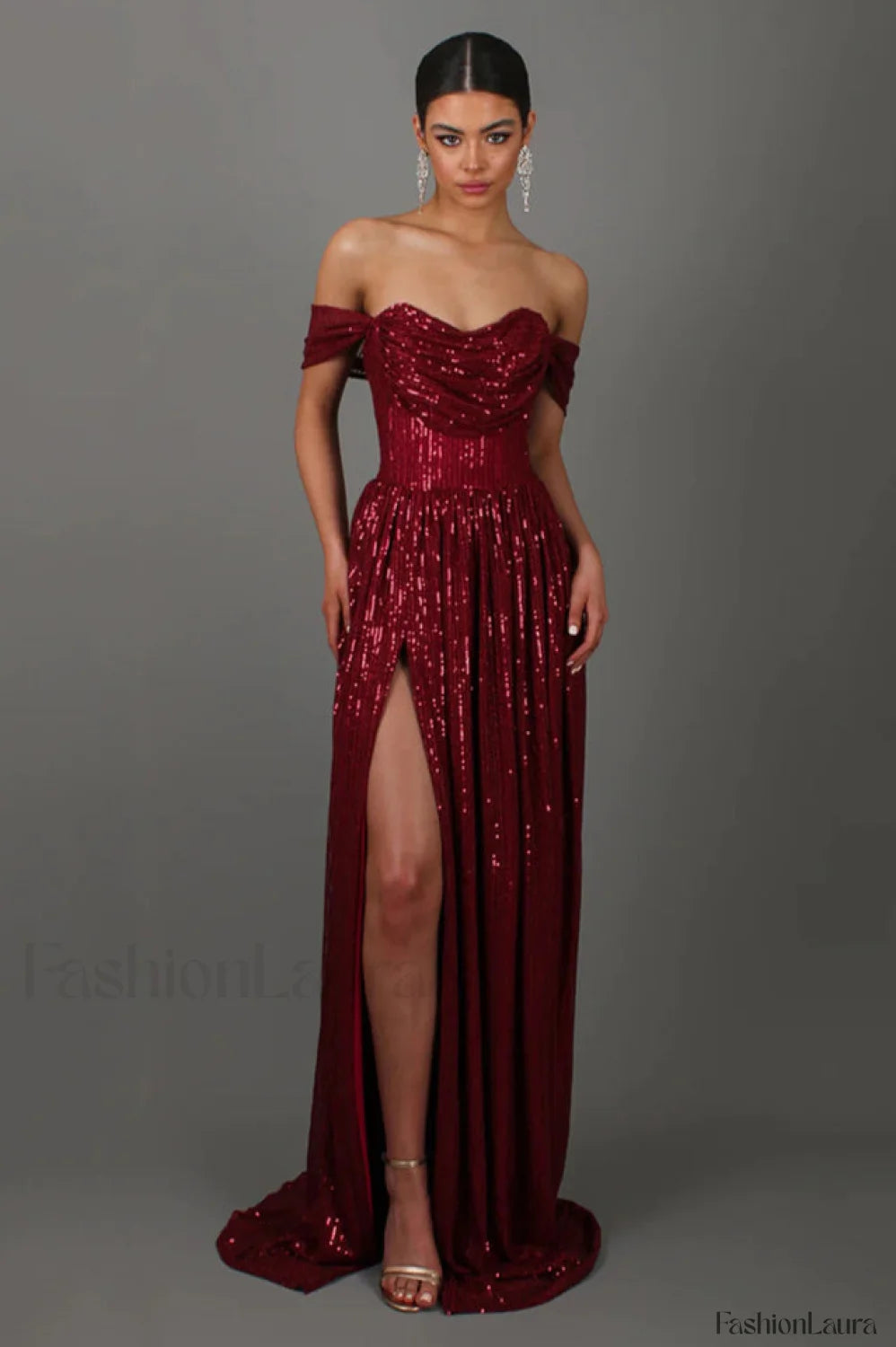 Sequin Dress With Charming Corset & Arm Drapes XS / Burgundy