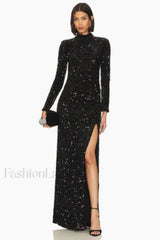 Sequin Embellishments Stylish Slit Maxi Dress