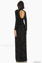Sequin Embellishments Stylish Slit Maxi Dress