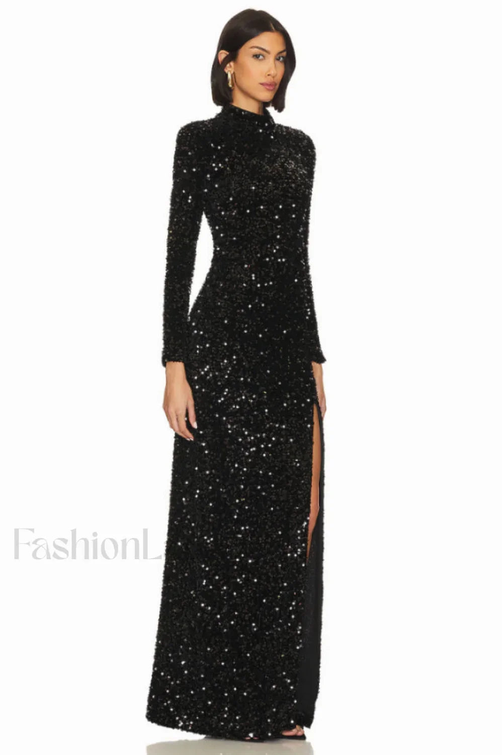 Sequin Embellishments Stylish Slit Maxi Dress