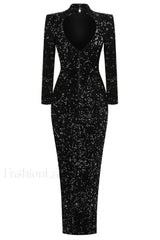 Sequin Embellishments Stylish Slit Maxi Dress