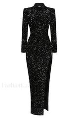 Sequin Embellishments Stylish Slit Maxi Dress XS / Black