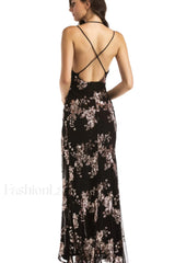 Sequin Halter Backless Charming Split Cocktail Dress