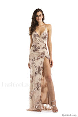 Sequin Halter Backless Charming Split Cocktail Dress