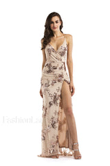 Sequin Halter Backless Charming Split Cocktail Dress