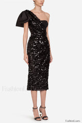 Sequined Longuette Stylish Dress With Bow