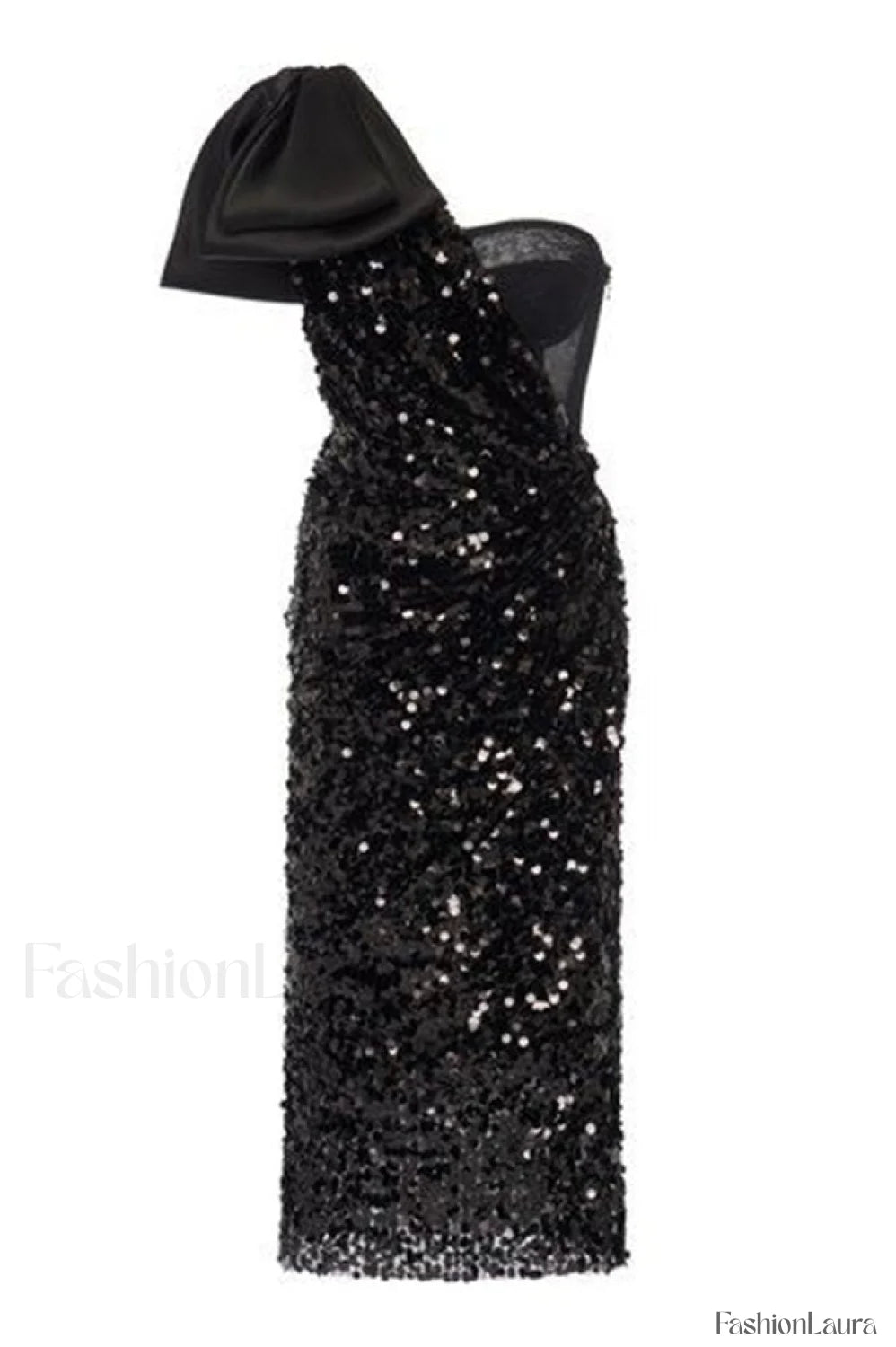 Sequined Longuette Stylish Dress With Bow XS / Black