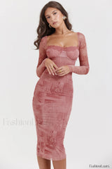 Seraphina Pink Stylish Printed Belted Dress