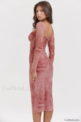 Seraphina Pink Stylish Printed Belted Dress