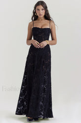 Serena Vintage Black Charming Printed Maxi Dress XS / Black Party Dresses L
