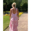 Sexy Backless Layered Ruffles Floral Dress Pink / S