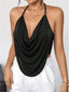 Sexy Draped Front Backless Black Cami Crop Top Black / S