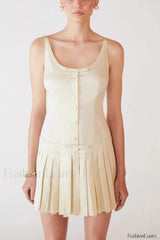 Sexy Pleated Waist Slim Strappy Mini Dress White / S