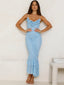Sexy Rose V Neck Floral Dress Blue / S
