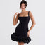 Ruffle Hem Square Neck Sleeveless Bodycon Party Mini Dress Black S / Black Party Dresses L