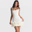 Ruffle Hem Square Neck Sleeveless Bodycon Party Mini Dress White S / White Party Dresses L
