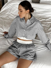 Sexy Stripe Shirt Shorts Two Piece Set Black / S