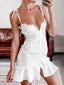 Sexy V Neck Ruffle Skirt Tight Sling Short Dress White / XS Dresses